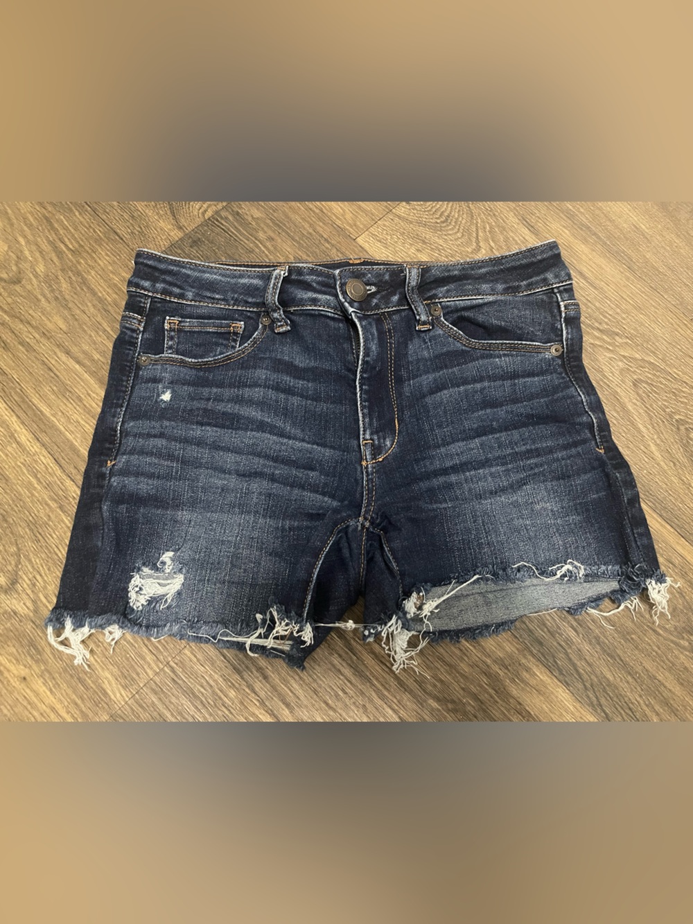 American Eagle Outfitters Dark Blue Distressed Denim Shorts